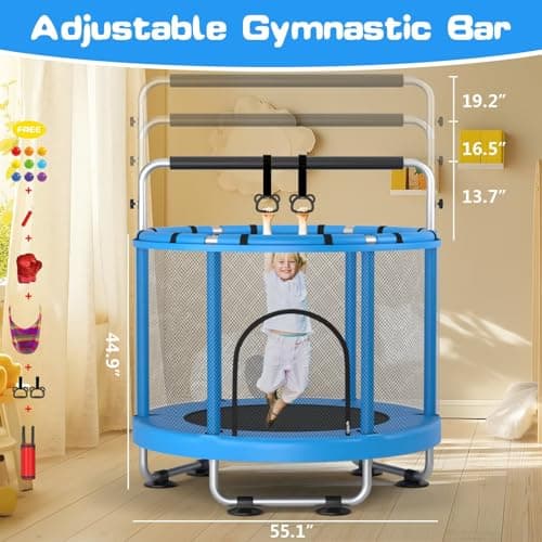 ZCMHAXJ 55" Trampoline for Kids with Enclosure, 440lbs Capacity Indoor & Outdoor Toddler Trampoline with Adjustable Gymnastics Bar & Toys, Gifts for Boys & Girls - Image 4