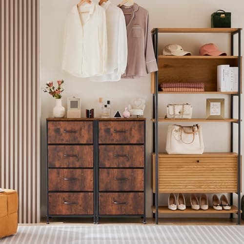 Sweetcrispy 4 Drawer Dresser, Fabric Storage Tower Organizer with Sturdy Steel Frame and Wood Top, Easy Pull Handles, for Bedroom, Closet, Entryway, Hallway, Brown - Image 8