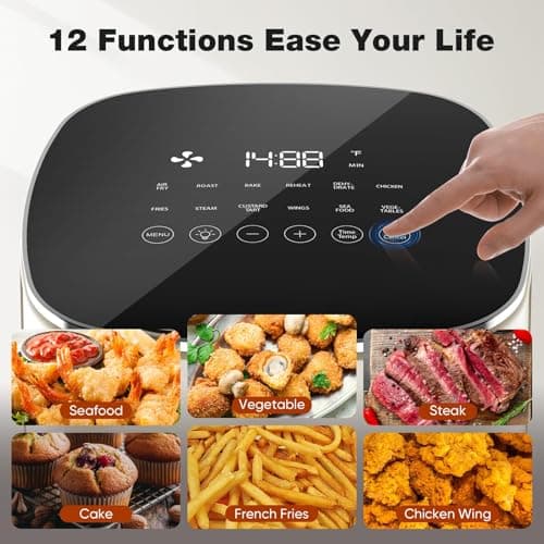 OLIXIS Air Fryer 6 Quart with Window Square Air Fryer 12-in-1 Air Fry, Roast, Reheat, Dehydrate, Bake, Steam, Fries, Custard, Chicken, Wings, Sea Food, Vegetabels,400F Grey - Image 8