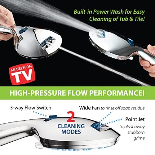 AquaCare High Pressure 8-mode Handheld Shower Head - Anti-clog Nozzles, Built-in Power Wash to Clean Tub, Tile & Pets, Extra Long 6 ft. Stainless Steel Hose, Wall & Overhead Brackets - Image 5