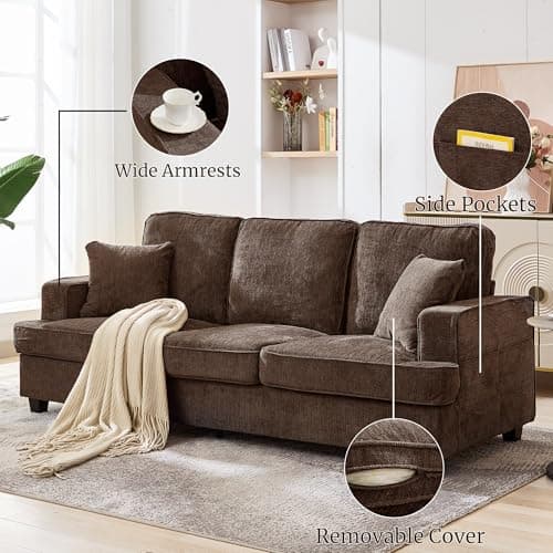 Couches for Living Room, 89 inch Cloud Couch Sofa in Chenile with Extra Comfy Soft Deep Seats, Modern 3 Seater Sofas for Living Room Bedroom Office Apartment, Brown - Image 5