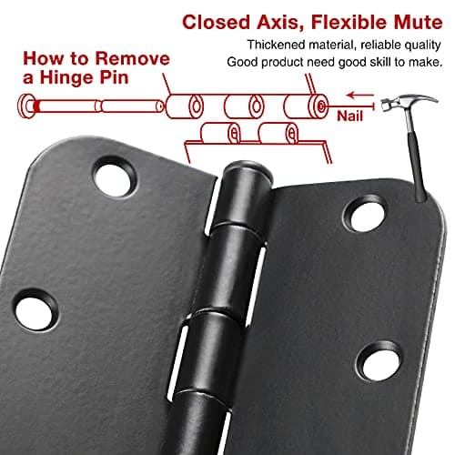 30 Pack Rounded Matte Black Door Hinges 3.5 Inch 5/8" Radius Interior 3 1/2" Flat Iron Bifold Residential Standard Bedroom Indoor for Doors 3 ½"Hardware Control House Home Decor Essentials Accessories - Image 2
