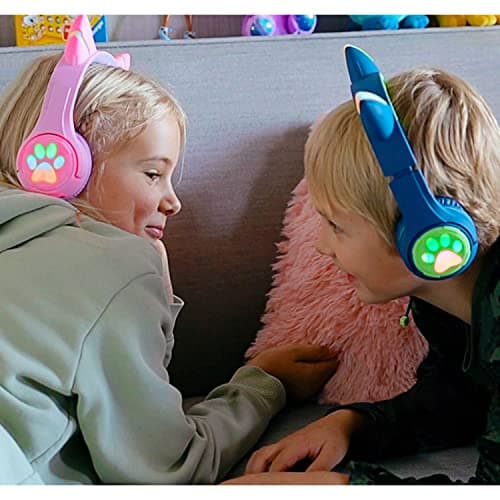Riwbox CF9 Cat Ear Kids Bluetooth Headphones with LED Light Up,Safe 85dB Volume Limit,Built-in Mic&Boom Mic for Calls,Kids Wireless&Wired Headphones for Tablet/Airplane/School/Online Learning(Blue) - Image 6