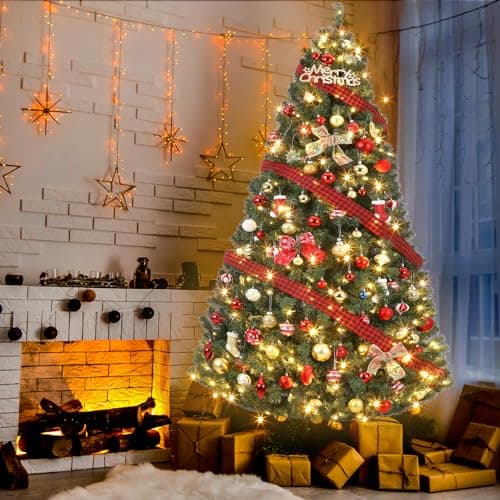 7.5ft Prelit Christmas Tree - Fluffy Fraser Fir with 600 Multicolor Lights & 9 Modes, Hinged Branches & 1300 Tips, Artificial Christmas Tree Includes Stand with Foot Switch for Holiday Home Decor - Image 8