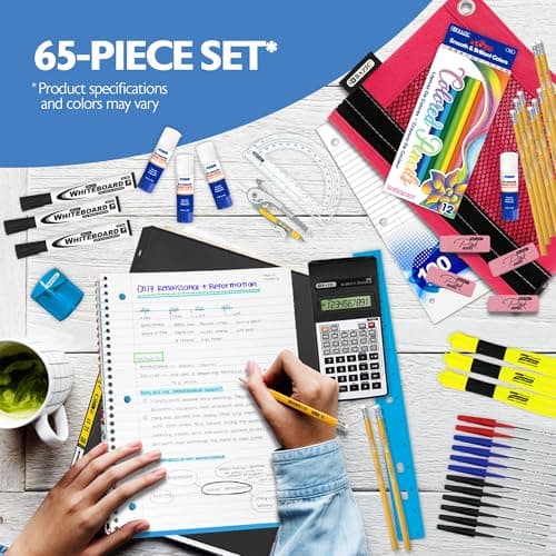 BAZIC Middle High School Kit Supply Box 65 Count for Student 7-12 Grades, Composition Book Compass, Color May Vary, 1-Pack - Image 2