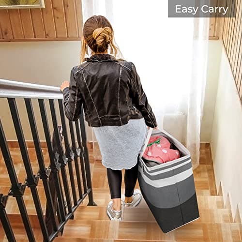 HomeHacks 2 Pack Large Laundry Baskets, Waterproof, Freestanding Laundry Hampers, Collapsible Clothes Hamper with Reinforced Handles in Laundry Room, College Dorm, Bathroom, Bedroom (Grey, 75Lx2) - Image 7