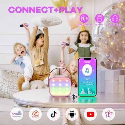 YLL Mini Karaoke Machine with 2 Wireless Microphones, TOP Kids Gifts for Girls Ages 3, 4, 5, 6, 7, 8, 9,10,11,12 +Year Old, 4-12 Years Old Birthday Toy Gift for Girls Boys Party (Purple) - Image 4