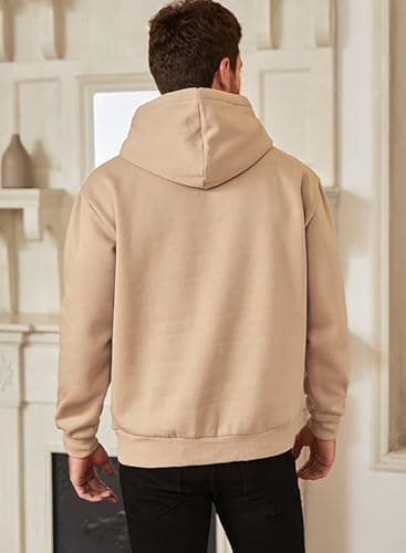 JMIERR Fall Sweatshirts for Mens Comfy Simple Plain Drawstring Hoodies Collar Fleece Long Sleeve with Pockets Hooded Pullovers Casual Loose Fit Shirts Cotton Sweater, US43(L), Khaki - Image 3