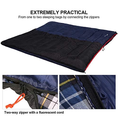 REDCAMP Outdoors Cotton Flannel Sleeping bag for Camping Hiking Climbing Backpacking, 3-season Trip Warm S Envelope Sleeping Bags 75 by 33 Inches (Navy Blue with 2lbs Filling) - Image 5