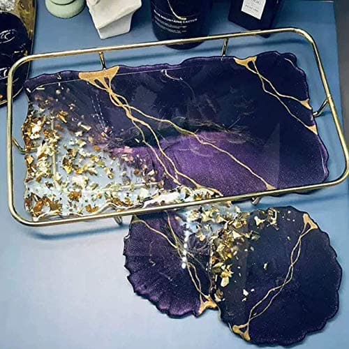 RESINWORLD 2 Size 14 inches XL Large Tray Silicone Molds Epoxy Resin Geode Tray Mold with Gold & Silver Handles DIY for Making Tray (Rectangle) - Image 3
