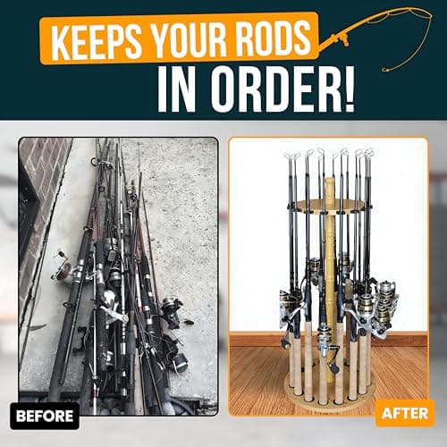Rush Creek Creations Round 16 Fishing Rod Storage Rack - Features Traditional Handcrafted Wood Post - No Tool Assembly, Wood Grain Laminate - Image 6