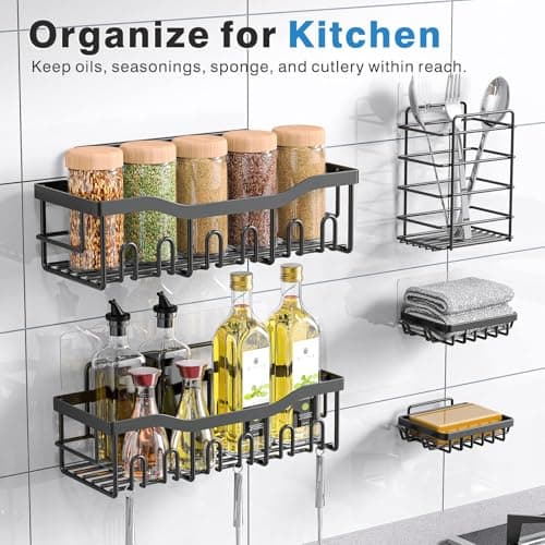 EUDELE Adhesive Shower Caddy, 5 Pack Rustproof Stainless Steel Bath Organizers With Large Capacity, No Drilling Shelves for Bathroom Storage & Home Decor-XL Size - Image 6