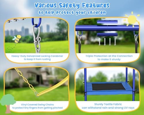 Swing Sets for Backyard, 5-in-1 Toddler Swing Set Outdoor for Backyard for Kids 3-12, Heavy Duty Extra Large Kids Metal Swing Set with 3 Swings Trampoline Basketball Hoop - Image 6