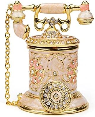 Amazon.com: Furuida Vintage Telephone Trinket Box Hinged Enamel Hand Painted Jewelry Box Decorative Telephone Ornaments Gift for Home Decor (Pink) : Home & Kitchen - Image 2