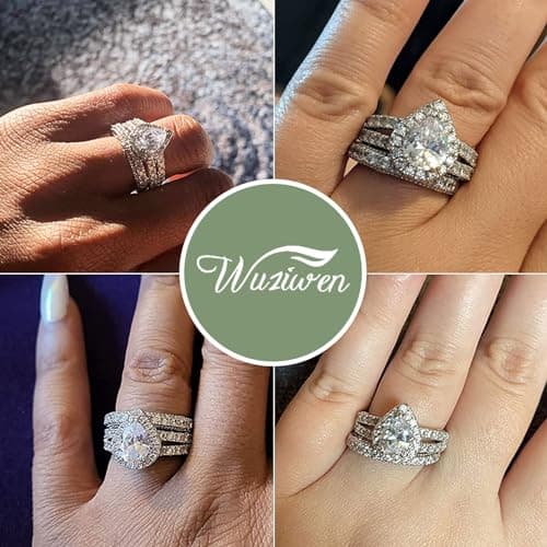 Wuziwen Pear Wedding Engagement Ring Set for Women 925 Sterling Silver Cubic Zirconia Size 7 - Image 4