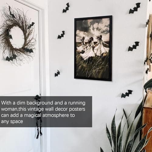 Xizondidi Halloween Wall Decor,Gothic Art Print Poster,Victorian Gothic Wiccan Artwork,Decorative Three Women Art Painting with Wooden Fram for Home Bedroom Living Room Decor - Image 6