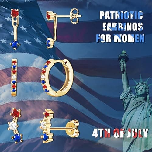 4th of July Earrings for Women Outfits Accessories, Fourth of July Deals Independence Day Patriotic Dress Shirts, USA American Flag Red White Blue Hoop Stud Jacket Jewelry - Image 2