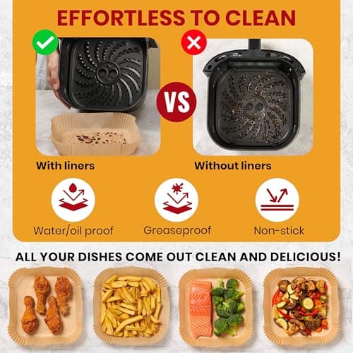 Air Fryer Paper Liners, 125Pcs Air Fryer Disposable Liners, Non-Stick and Oil Proof for Easy Cleanup, 8” Square for 5-8 qt Basket by Baker's Signature - Image 6
