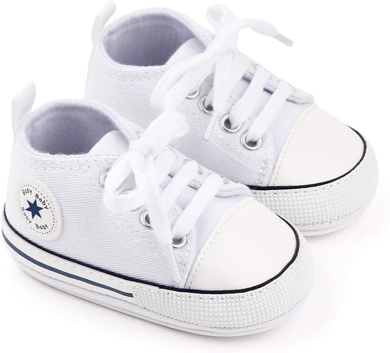 Unisex Baby Girls Boys Canvas High-top Shoes, Newborn Infant Anti-Slip Soft Sole Frist Walking Breathable Sneakers 0-6 Months Infant A01/White Rubber Sole - Image 6