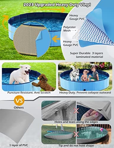 Jasonwell Foldable Dog Pet Bath Pool Collapsible Dog Pet Pool Bathing Tub Kiddie Pool Doggie Wading Pool for Puppy Small Medium Large Dogs Cats and Kids 71" Blue - Image 4