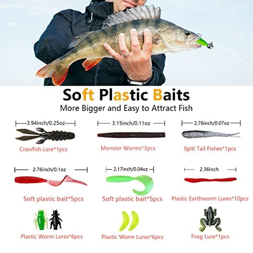 UperUper Fishing Lures Kit Set, Baits Tackle Including Crankbaits, Topwater, Spinnerbaits, Worms, Jigs, Hooks, Tackle Box and More Fishing Gear Lure for Bass Trout - Image 4