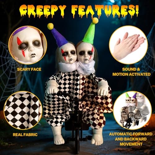 Halloween Decorations, Animatronic Scary Talking Clown with Motion, Biking Clown Decors, Touch and Sounds Activated, Indoor or Covered Outdoor Halloween Decorations, Haunted House Props - Image 3