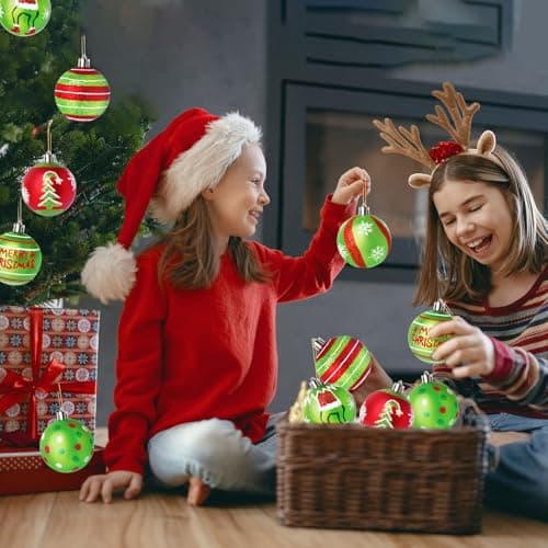 Wninbu 12 Pcs 2.4 Inch Christmas Ball Ornaments for Tree,Red and Green Glittering Hanging Bulbs Pendants for Christmas Tree Decorations - Image 6