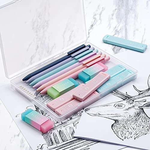 Four Candies Cute Mechanical Pencil Set, 6PCS Pastel Mechanical Pencils 0.5 & 0.7mm with 360PCS HB Leads, 3PCS Erasers and 9PCS Eraser Refills, Aesthetic School Supplies for Girls Writing - Image 4