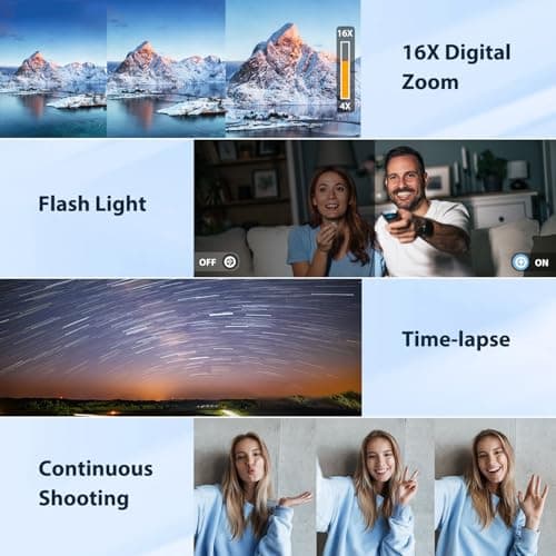 IGXHAVIZ 8K Digital Cameras for Photography Autofocus, WiFi 88MP Vlogging Camera with Dual-Lens, Flash, 16X Digital Zoom, Touch Screen, Travel Camera Anti-Shake with Lens Hood, 64GB Card,2 Batteries - Image 7