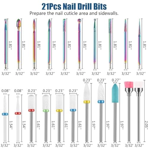 Depvko 21pcs Nail Drill Bits Sets, 3/32 Inch Cuticle Electric Nail File and Ceramic Acrylic Gel Nail Bit Kit, Acrylic Nail Art Tools, Carbide Remover Bits for Manicure Pedicure, Home Salon - Image 6