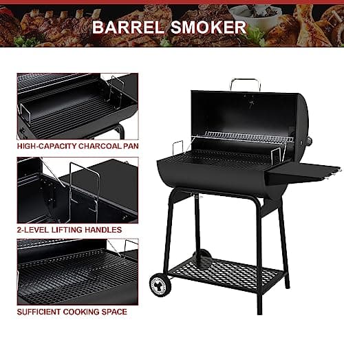 Royal Gourmet CC1830 30 Inch Barrel Charcoal Grill with Warming Rack, Outdoor BBQ Grill with 627 Sq. In. Grilling Space for Backyard, Patio and Parties, Black - Image 6