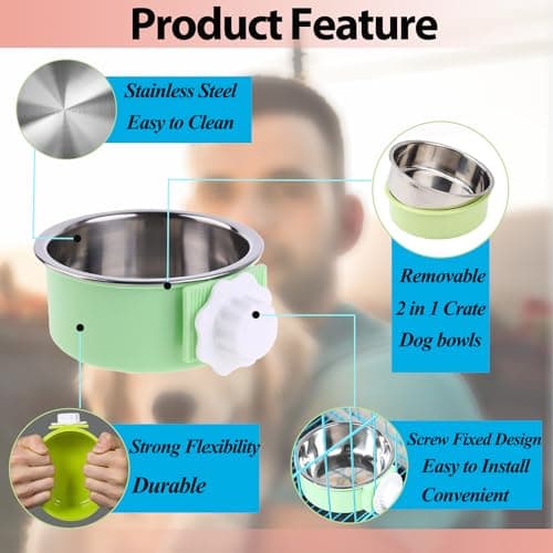 Mechpia 2 Pieces Crate Dog Bowl, Removable Stainless Steel Pet Kennel Hanging Food Water Feeder Bowl Cage Coop Cup for Puppy Medium Dog Cat Rabbit Ferret Bird (Blue,Red) - Image 2