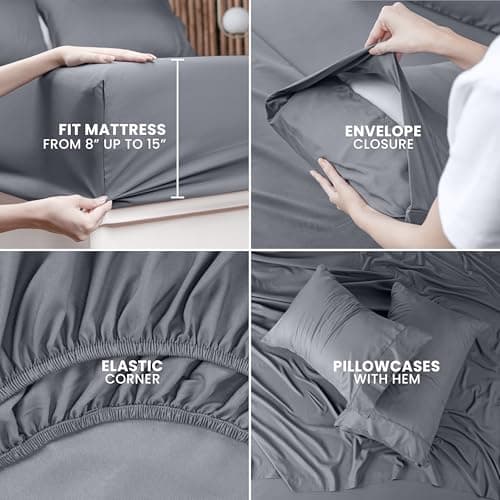 Utopia Bedding Queen Sheet Set – 4 Piece Bed Sheets for Queen Size Bed, Soft and Breathable Microfiber, Includes 1 Fitted Sheet, 1 Flat Sheet and 2 Pillowcases (Grey) - Image 5