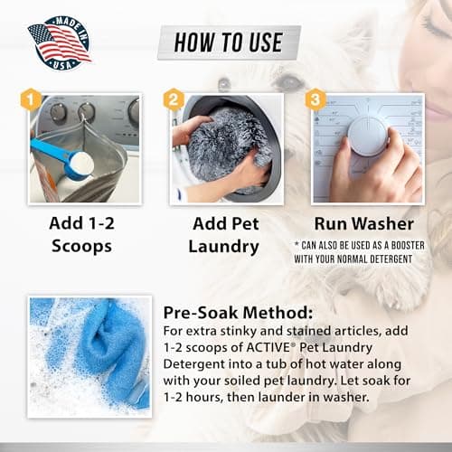 Pet Laundry Detergent Odor Remover - ACTIVE Enzyme Based Powder Detergent for Dogs Beds, Cat Pee, HE Washer Friendly Natural Enzymatic Deodorizer, Urine, Smell, Dog Drool, Stain Eliminator - 64 Loads - Image 6