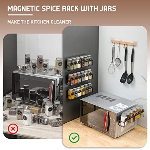 VITEVER Magnetic Spice Rack, 4 Pack, 24 Square Glass Jars with Lids, Quick-Find Pre-Printed Labels, Funnel, Space Saver, Refrigerator and Microwave Oven Organizer - Image 5