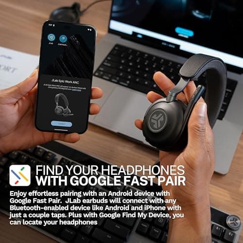 JLab Epic Work Wireless Headset with Microphone, Smart Active Noise Cancellation, Charging Hub, 90+ Playtime, Quick Mute, Bluetooth Headphones, Multipoint Connect, PC, Laptop, Mobile, (1 Pack) - Image 4