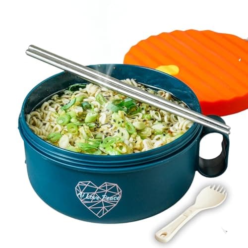 AI LOVE PEACE Ramen Bowl, 40 oz Microwaveable Noodle Cooker for Ramen, Pho, Soup, and Pasta, Dishwasher Safe and Portable, Ideal for Home, Office, Dorm, or Gift (Orange)
