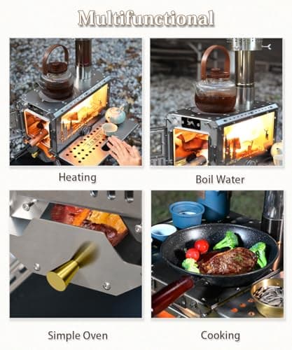 TOMOUNT Hot Tent Stove,Wood Stove with 7 Chimney Pipes,304 Stainless Camping Tent Stove with Spark Damper, Wood Burning Stove for Cooking and Heating，with heat-resistant Glass Window - Image 3