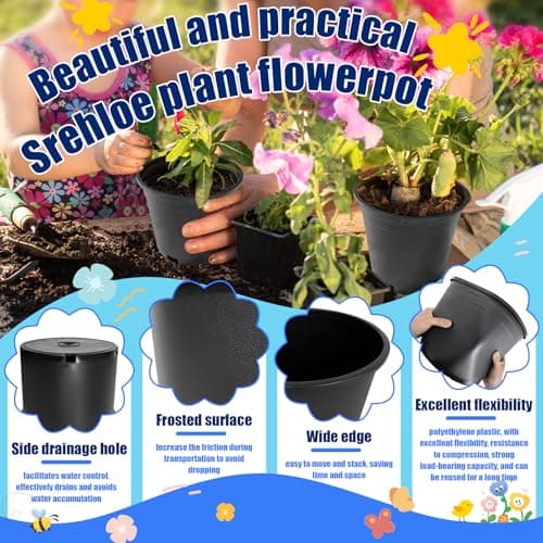 Srehloe 10Pcs 7 Gallon 14 inch Plant Nursery Pot Flower Seedling Injection Molded Container Plastic Garden Planter Pots with Drainage Holes Suitable for Vegetables Flowers Plants Black - Image 3