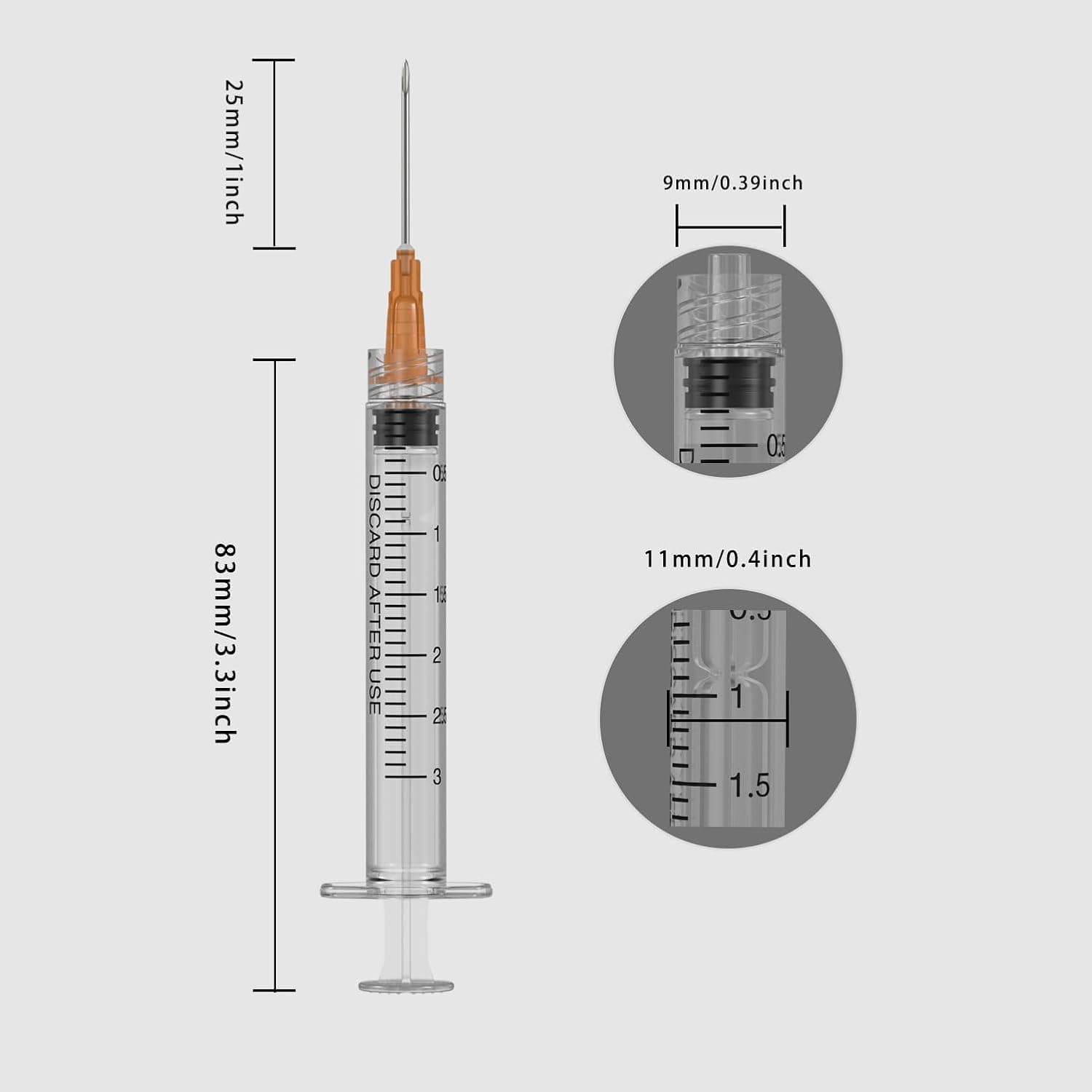 25 Gauge 1 inch Needle with Syringe(30 Pack) , 3ml Luer Lock Disposable Syringes with Needle ,Individually Wrapped 3ml 25G /1inch - Image 3