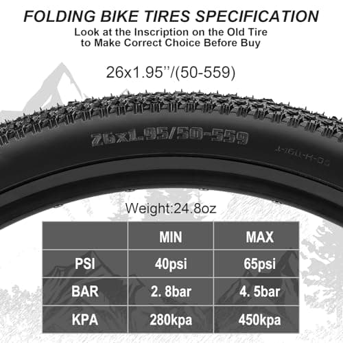 Hapleby 2PCS Premium Folding Bike Tires 26x1.95 Inch (50-559mm), Replacement Mountain Bike Tires 60 TPI Puncture-Resistant, Came with 2PCS Tire levers - Image 3
