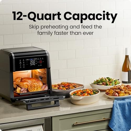 Chefman 12-Quart 6-in-1 Air Fryer Oven with Digital Timer, Touchscreen, and 12 Presets - Family Size Countertop Convection Oven, Dishwasher-Safe Parts - Image 4