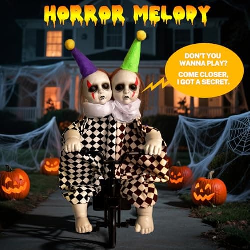 Halloween Decorations, Animatronic Scary Talking Clown with Motion, Biking Clown Decors, Touch and Sounds Activated, Indoor or Covered Outdoor Halloween Decorations, Haunted House Props - Image 4