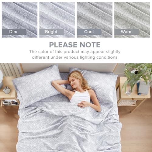 Comfort Spaces 100% Cotton Sheets King, Breathable, Naturally Cool Cotton Sheets, Soft Cotton Bed Sheets with 14" Elastic Pocket Fits up to 16" Mattress, All Seasons Sheet Set, Adelia Gray 4 Piece - Image 8