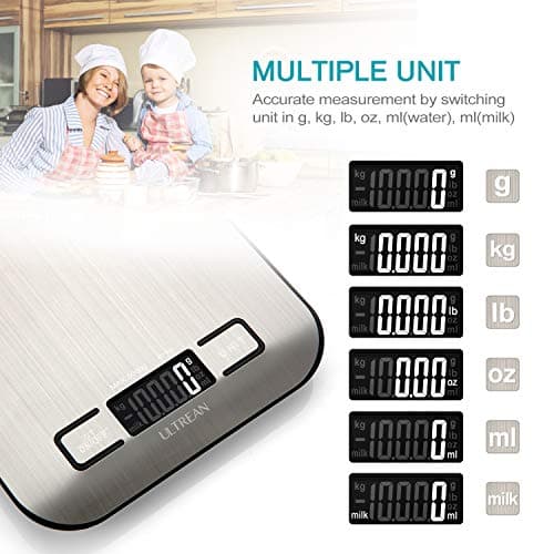 Ultrean Food Scale, Digital Kitchen Scale Weight Grams and Ounces for Baking Cooking and Meal Prep, 6 Units with Tare Function, 11lb (Batteries Included) - Image 2