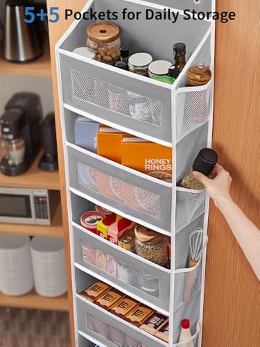 JARLINK Over The Door Organizer Storage, 5 Shelf Hanging Door Organizer with 5 Large Capacity Pockets, Anti Tilt 44 lb Load Behind Door Storage for Bedroom, Bathroom, Pantry, Nursery, (Grey) - Image 5