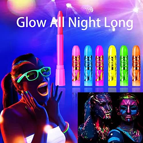 12 PCS Glow Face Body Paint, Glow In The Dark Under UV Black Light Sticks Makeup Neon Face Painting Kits for Adult Halloween Festival Accessory Glow Party Supplies - Image 4