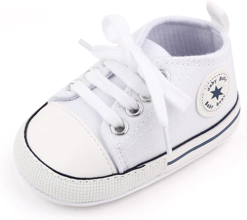 Unisex Baby Girls Boys Canvas High-top Shoes, Newborn Infant Anti-Slip Soft Sole Frist Walking Breathable Sneakers 0-6 Months Infant A01/White Rubber Sole - Image 7