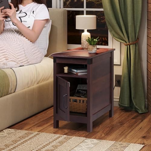 WLIVE End Table with Charging Station, Narrow Side Table for Living Room, Farmhouse Night Stand with Storage, Small Wooden Cabinet with USB Ports and Outlets for Living Room and Bedroom, Espresso - Image 11