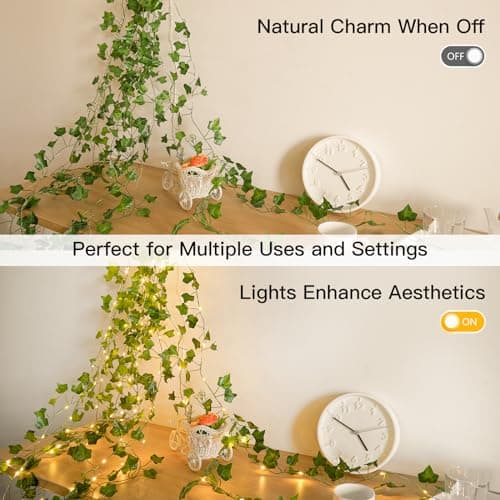 suddus Vine with Fairy Lights Battery Operated, 33ft 100 LED Ivy String Lights with Remote, Leaf Lights for Bedroom, Room, Wall, Garden, Party, Wedding Decor (Warm White) - Image 3